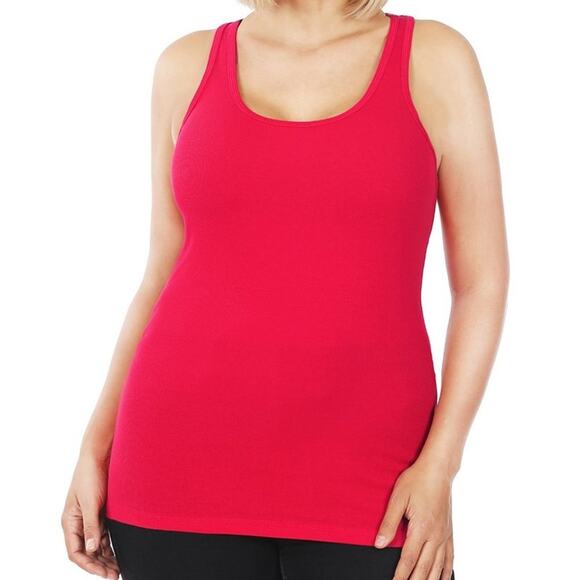 2X Ruby Red Ribbed Seamless Racerback Tank Top Zenana oversized Plus Sz comfort - Picture 4 of 9